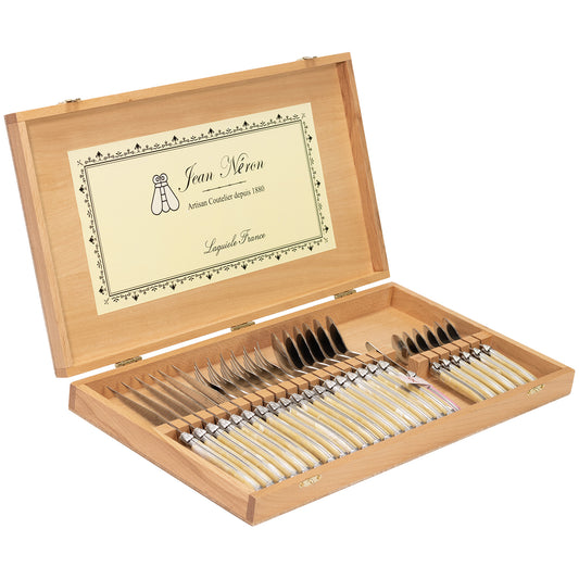 Laguiole Jean Neron 24 piece cutlery set with light horn handles elegant dining set