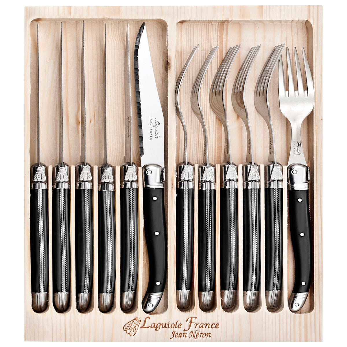 Laguiole Jean Neron black 12 piece cutlery set