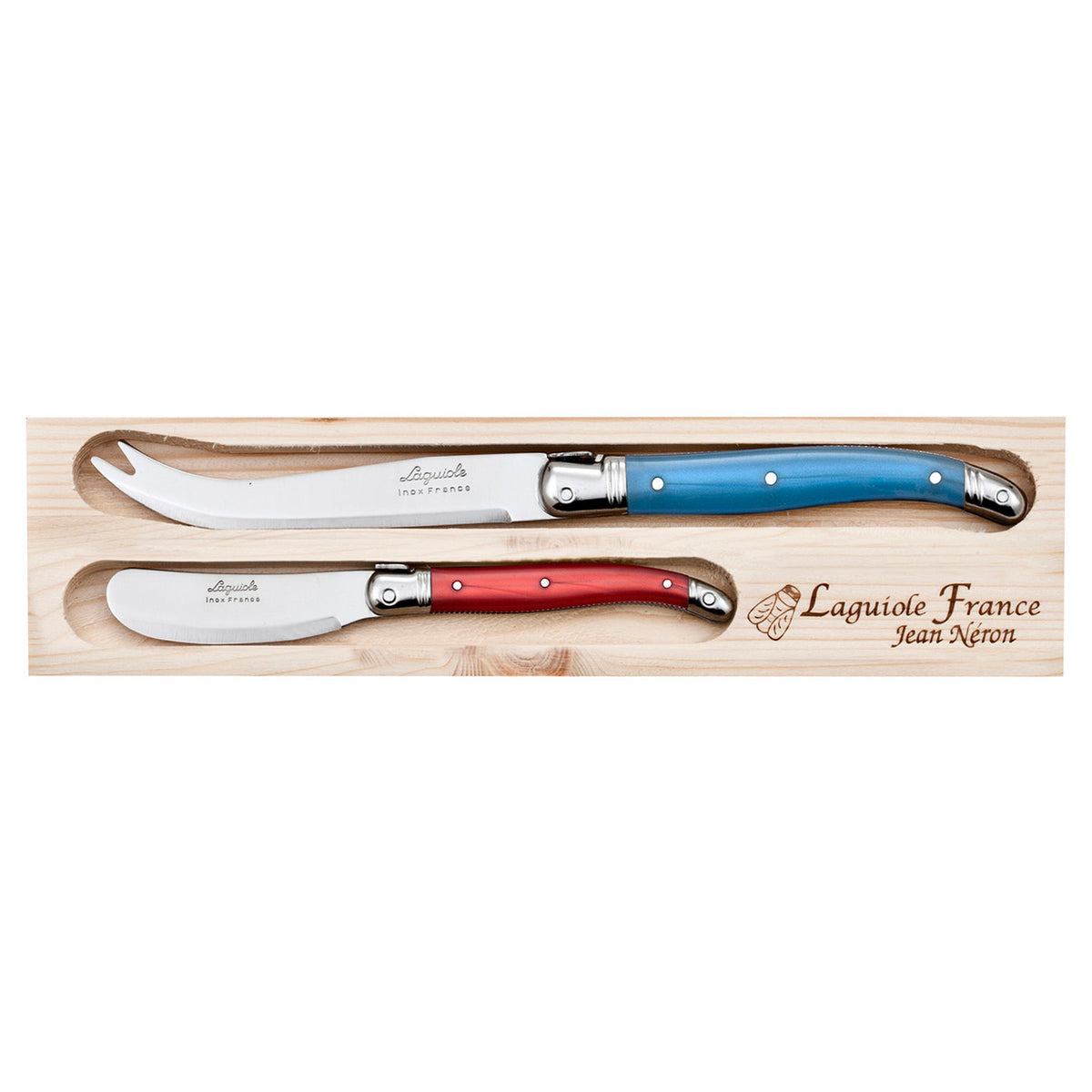Laguiole Jean Neron 2 Piece Colour Mix Cheese and Pate Knife Set