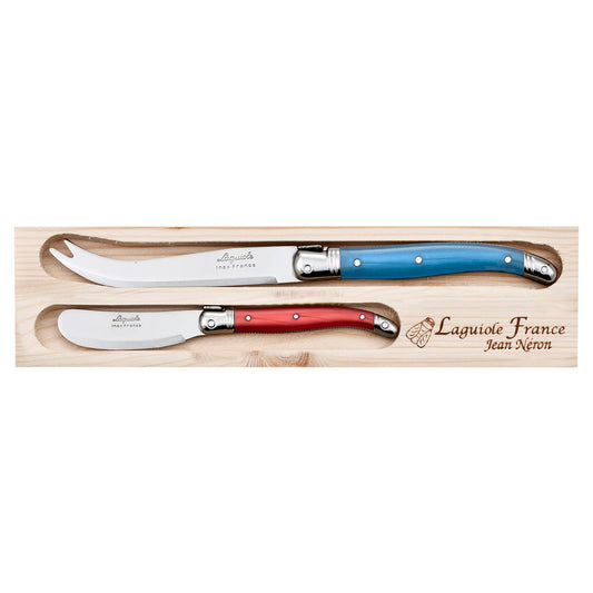 Laguiole Jean Neron 2 Piece Colour Mix Cheese and Pate Knife Set