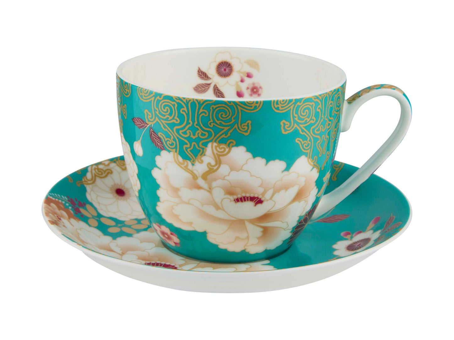 Maxwell & Williams Kimono Breakfast Cup & Saucer Teal 480ml Fine Bone China Tea and Coffee Cup Set