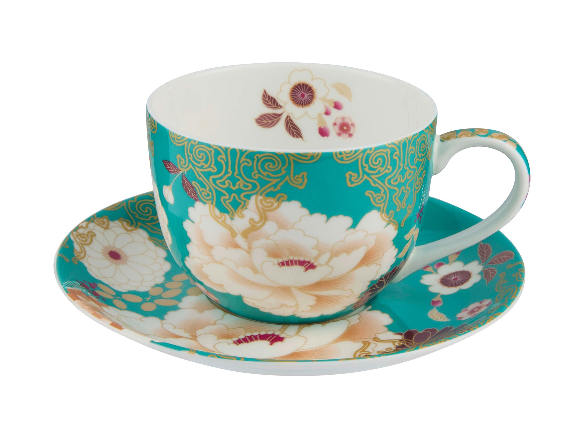 Maxwell & Williams Kimono Teal Tea Cup & Saucer made from fine bone china