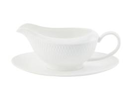 Premium MW Diamonds Ceramic Gravy Boat with Saucer for Dining Table Serving