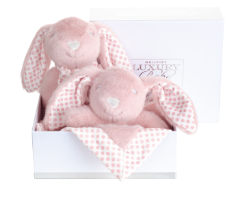 Snuggy baby rattle and comforter set in soft pink for newborns