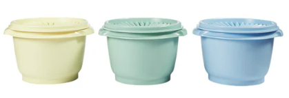 Three 600ml Tupperware storage bowls with airtight lids for fresh food storage
