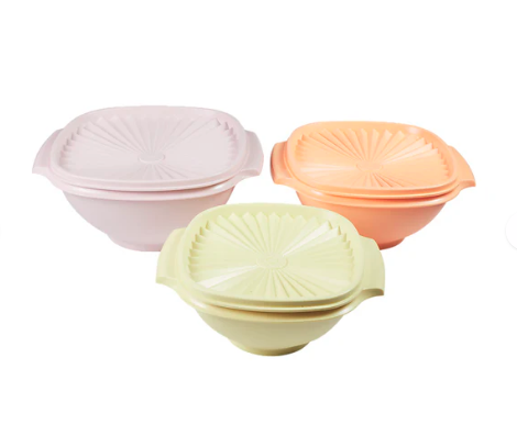 Durable Tupperware food storage bowls with secure lids for storing leftovers, fruits and meal prep.