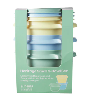 Tupperware Heritage Small Bowls Set of 3 with 600ml capacity and airtight lids