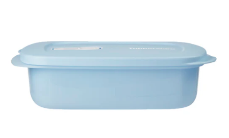 Blue Tupperware rectangular food storage container with airtight lid for everyday kitchen use