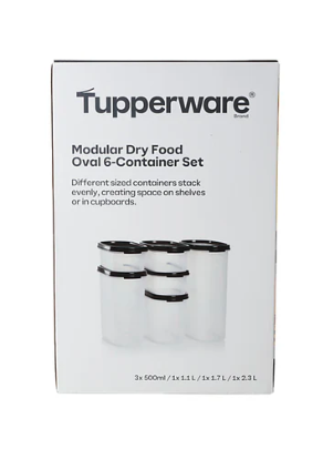 Tupperware Oval Dry Food Storage Containers Set of 6 with Gift Box