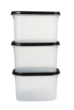 Stackable Tupperware oval modular food storage containers for pantry organization