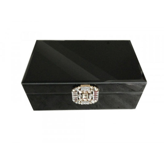 Jewel Box Black Glass Bevelled with Crystal