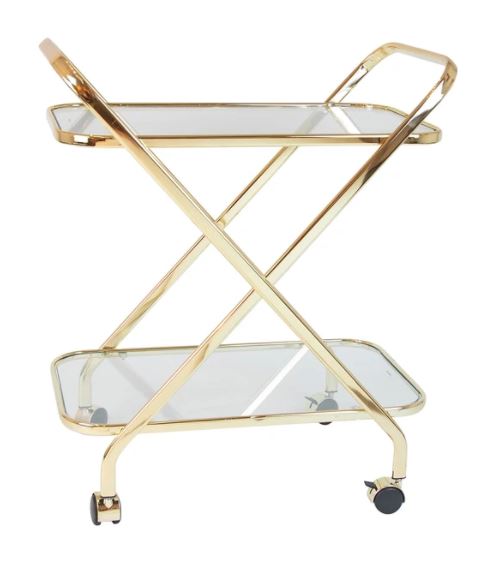 BAR TROLLEY JESTER GOLD CLEAR GLASS NO RAILS RECT