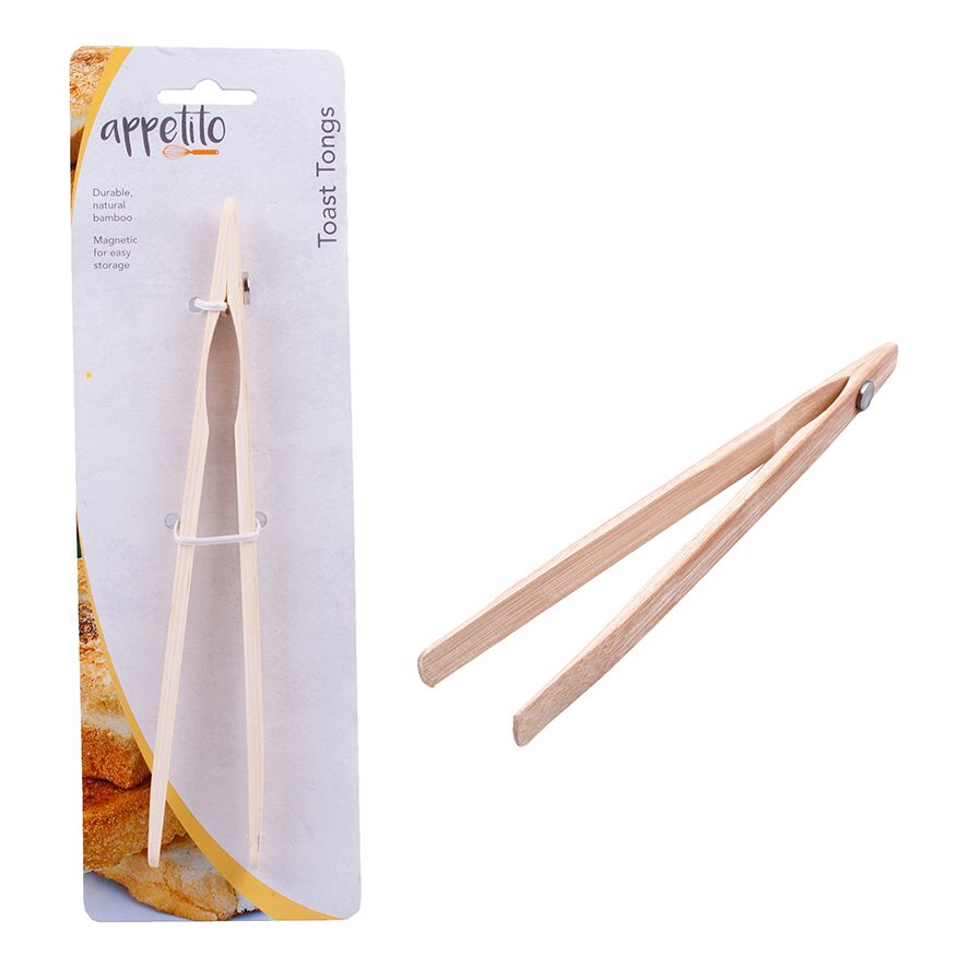 DLine Bamboo Toast Tongs with Magne