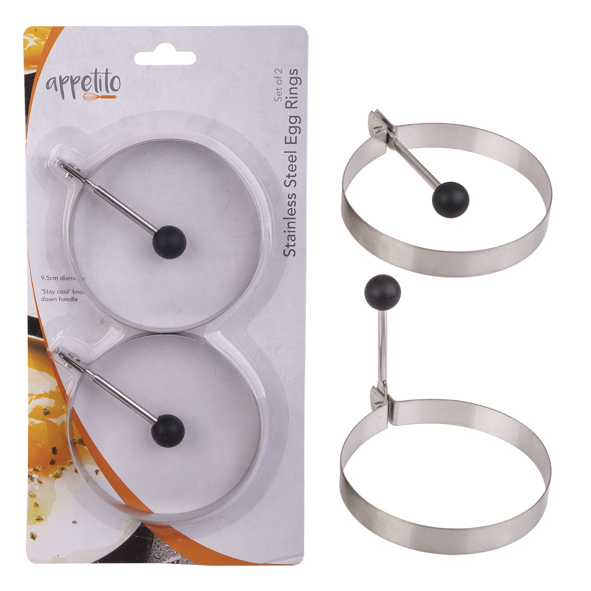 DLine Egg Rings with Handle Set of 2 Pieces Stainless Steel