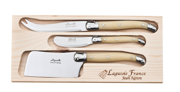 Laguiole Jean Neron 3 Piece Light Horn Cheese/Pate/Cleaver Set