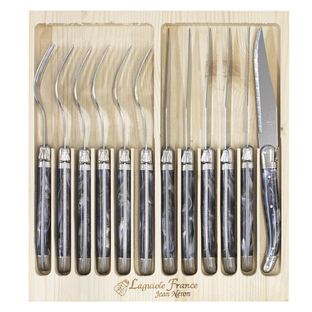 Laguiole Jean Neron 12 Piece Black Horn Cutlery Set