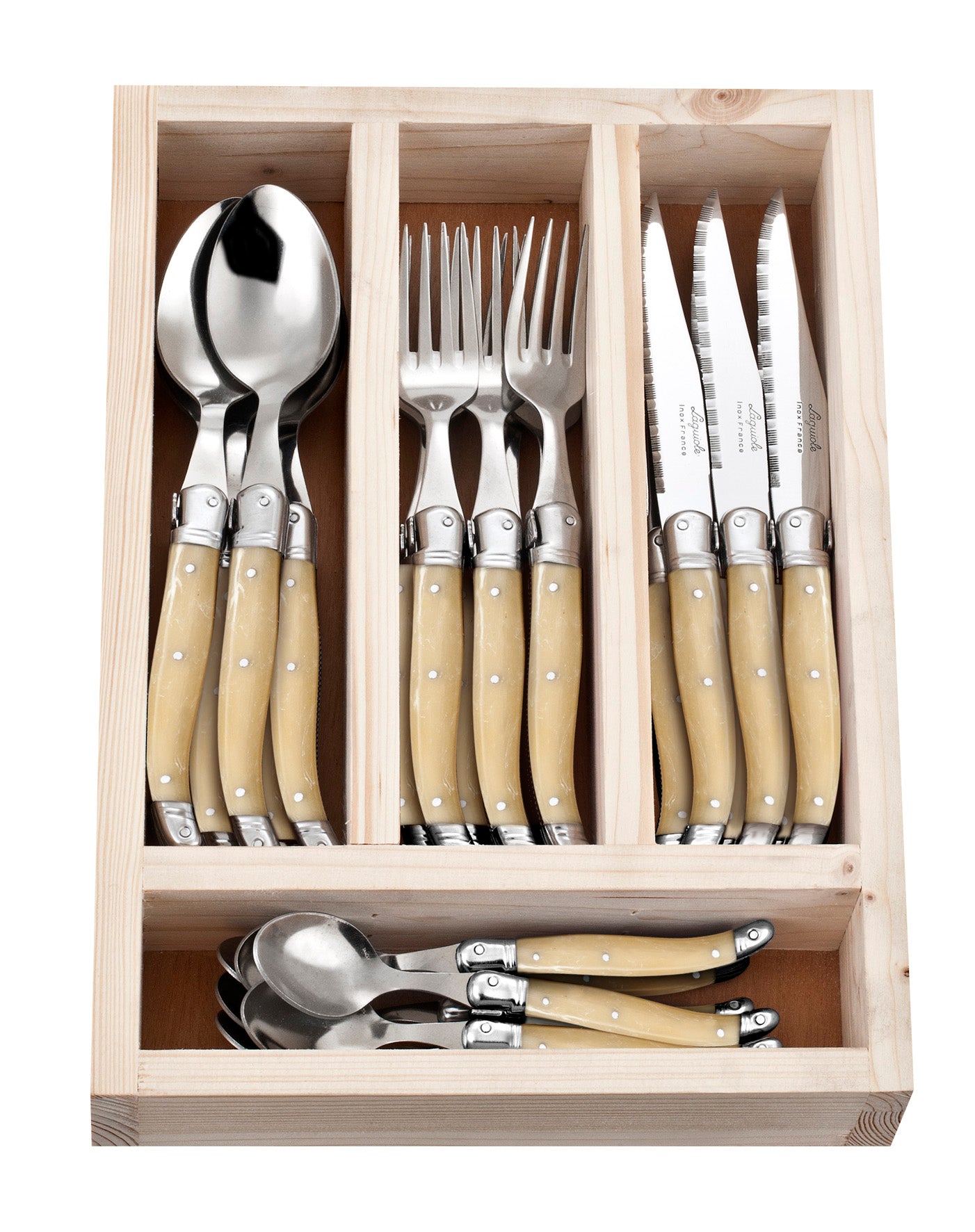 Laguiole Jean Neron 24 Piece Light Horn Cutlery Set