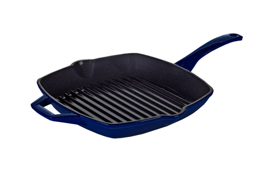 Swiss Diamond Cast Iron Square Grill Pan 26cm Blue