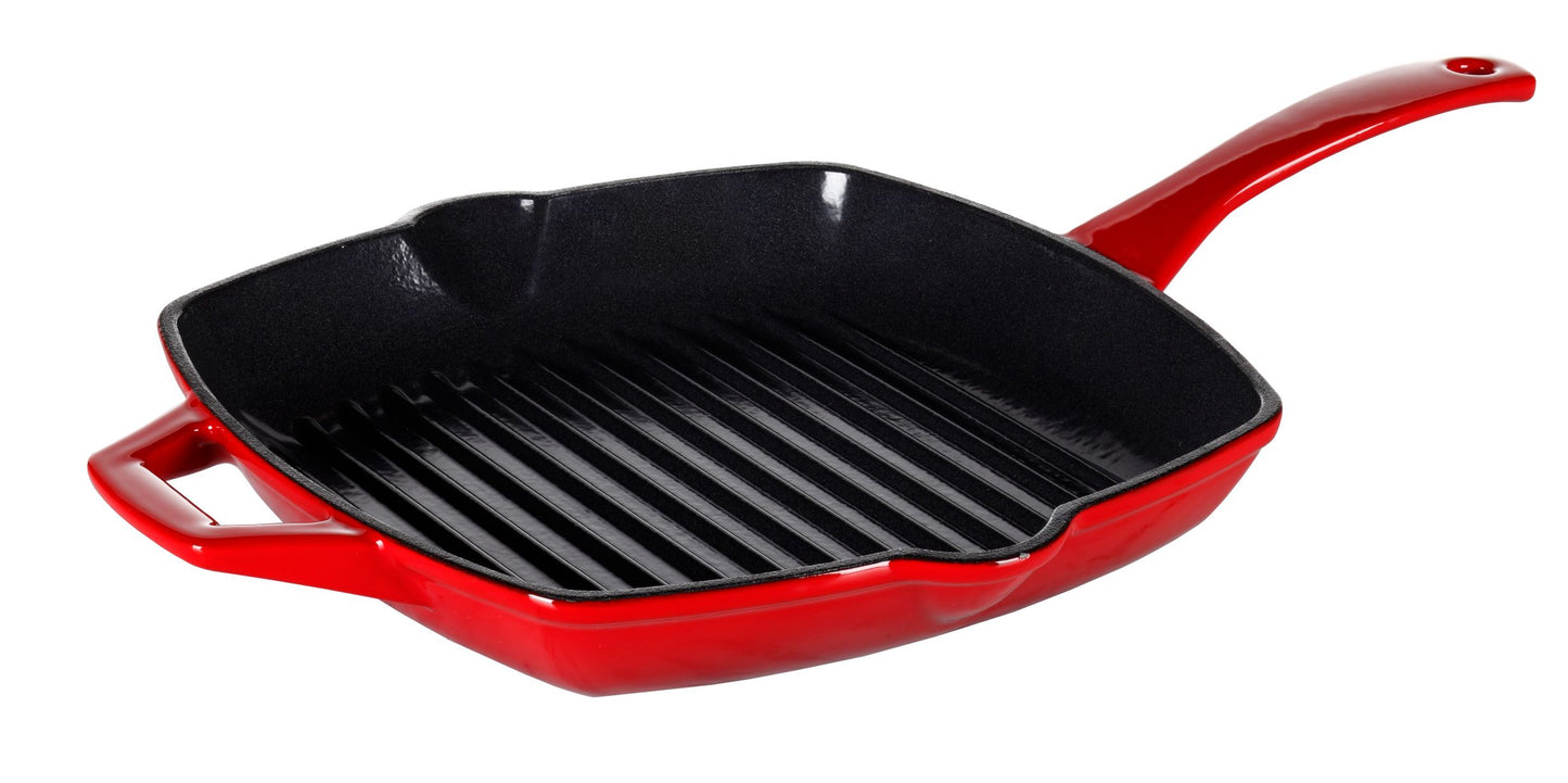 Swiss Diamond Cast Iron Square Grill Pan 26cm Red