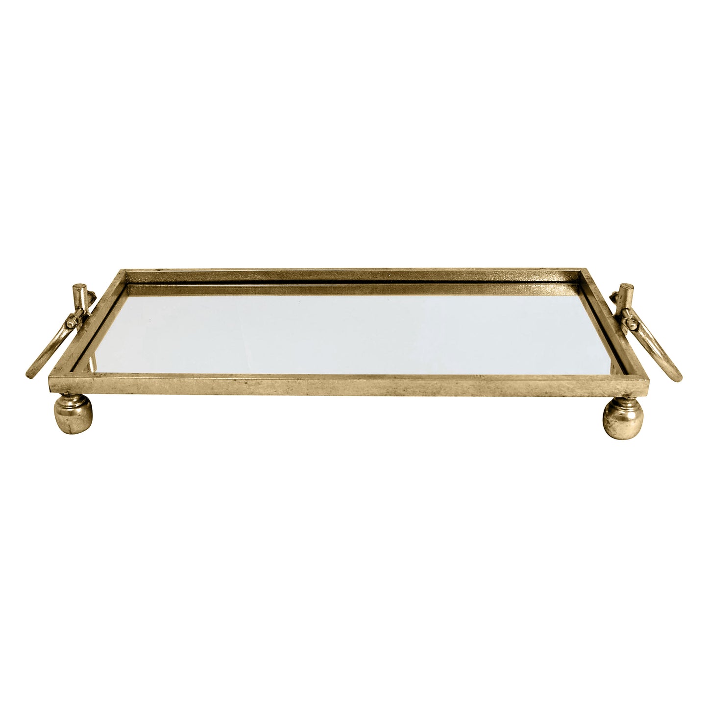 Tray Gold Iron Mirror Rectangular 58cm Loop Handles