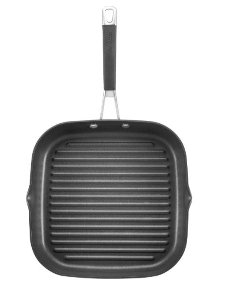 Anolon 28cm square grill pan with ridged cooking surface for grilling meats and vegetables