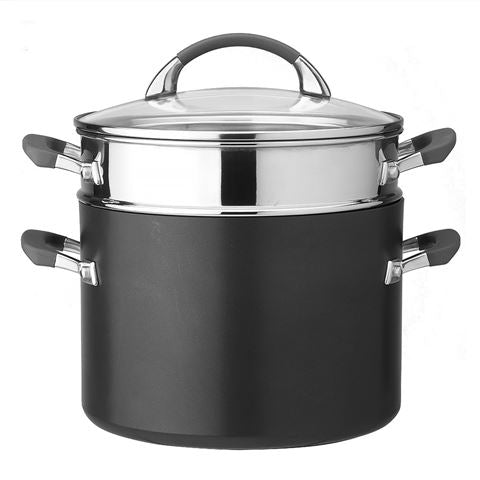 Anolon Endurance Plus hard anodised 7.6L stockpot with pasta insert for cooking pasta, soups and stocks