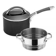 Durable Anolon Endurance+ Nonstick Saucepan with Glass Lid and Bonus Steamer Insert
