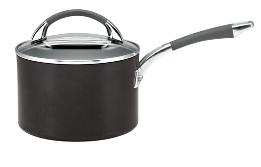 Hard anodised Anolon saucepan 16cm with nonstick interior and glass lid