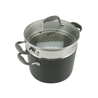 Anolon Endurance Plus cookware set with stainless steel pasta basket