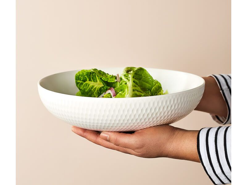 White porcelain 28cm round serving bowl with diamond embossed design by Maxwell & Williams