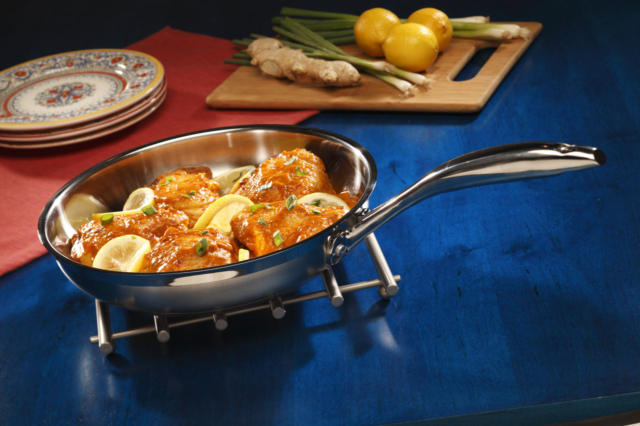 Swiss Diamond 28cm Premium Steel Fry Pan side view with ergonomic handle
