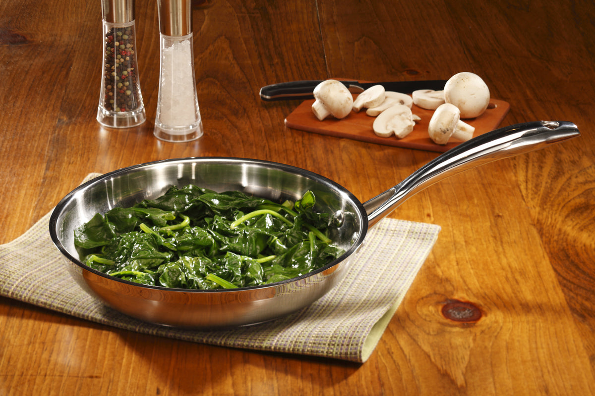 Swiss Diamond Premium Steel Fry Pan used for cooking