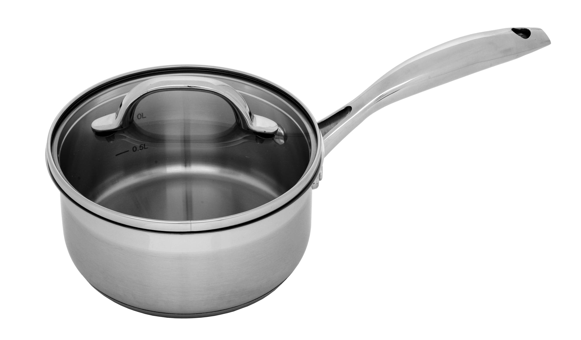 Swiss Diamond stainless steel saucepan set with glass lids in 16cm, 18cm and 20cm sizes